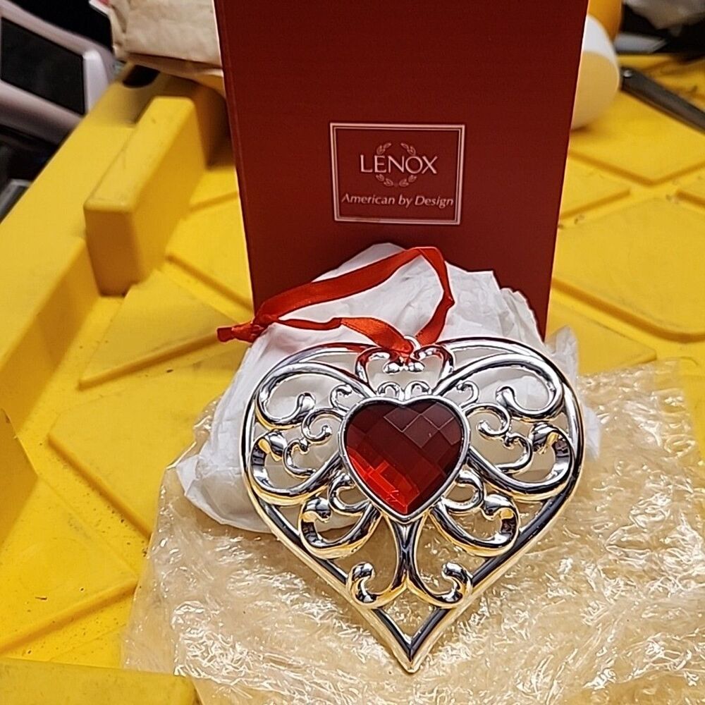 Lenox Bejeweled Heart Ornament Silverplate Holiday Decor New With Box